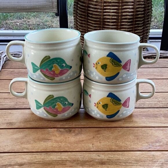 Mikasa Studio Nova BARRIER REEF CUPS SET of (4) Y2310 Fish Sea Plants - Picture 1 of 5
